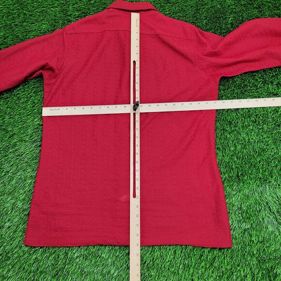 Vintage 70s Disco Hippie Button Shirt M/L 21x29 Red Textured - Picture 4 of 13